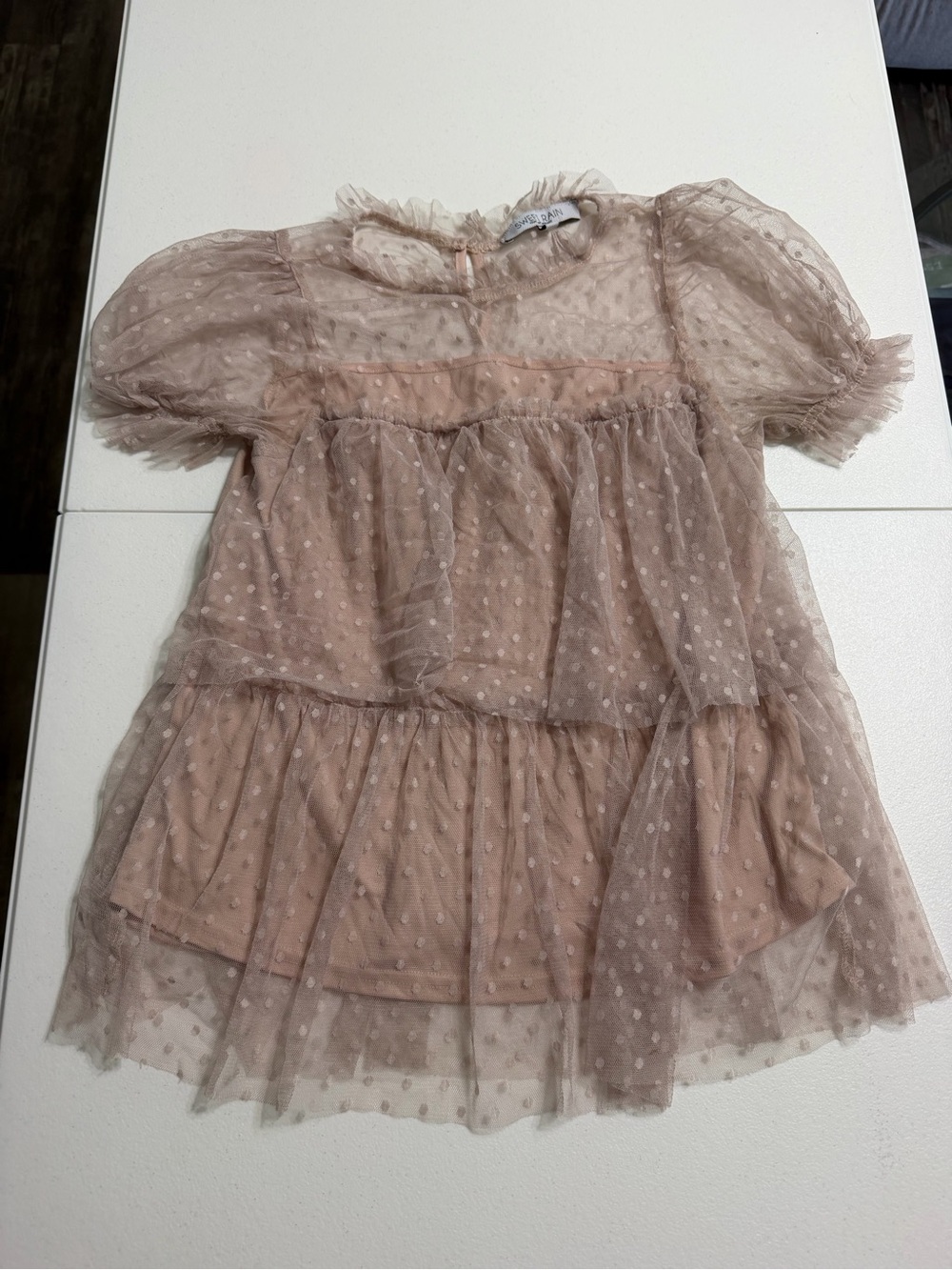 Sweet Rain Swiss Dot Mesh Tiered Peplum Top – Size S/T-0031